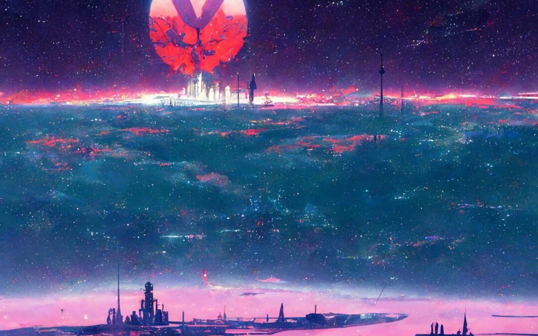 midjourney, evangelion, moonlit city